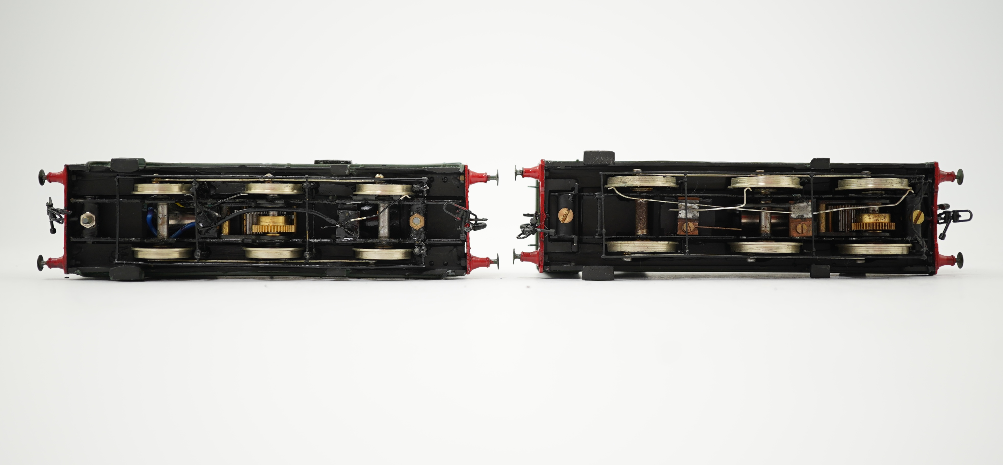 Two 00 gauge brass and white metal kit built GWR tank locomotives; a 2021 class 0-6-0PT, 2032, together with an 1854 class 0-6-0ST, 1858, constructed, painted and lined to a high standard, both motored for two rail opera